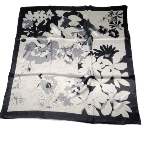 Floral Black and White Square Scarf NEW - Picture 1 of 8